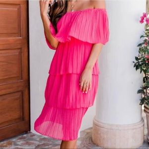 PINK LILY Hot Pink Off The Shoulder Dress